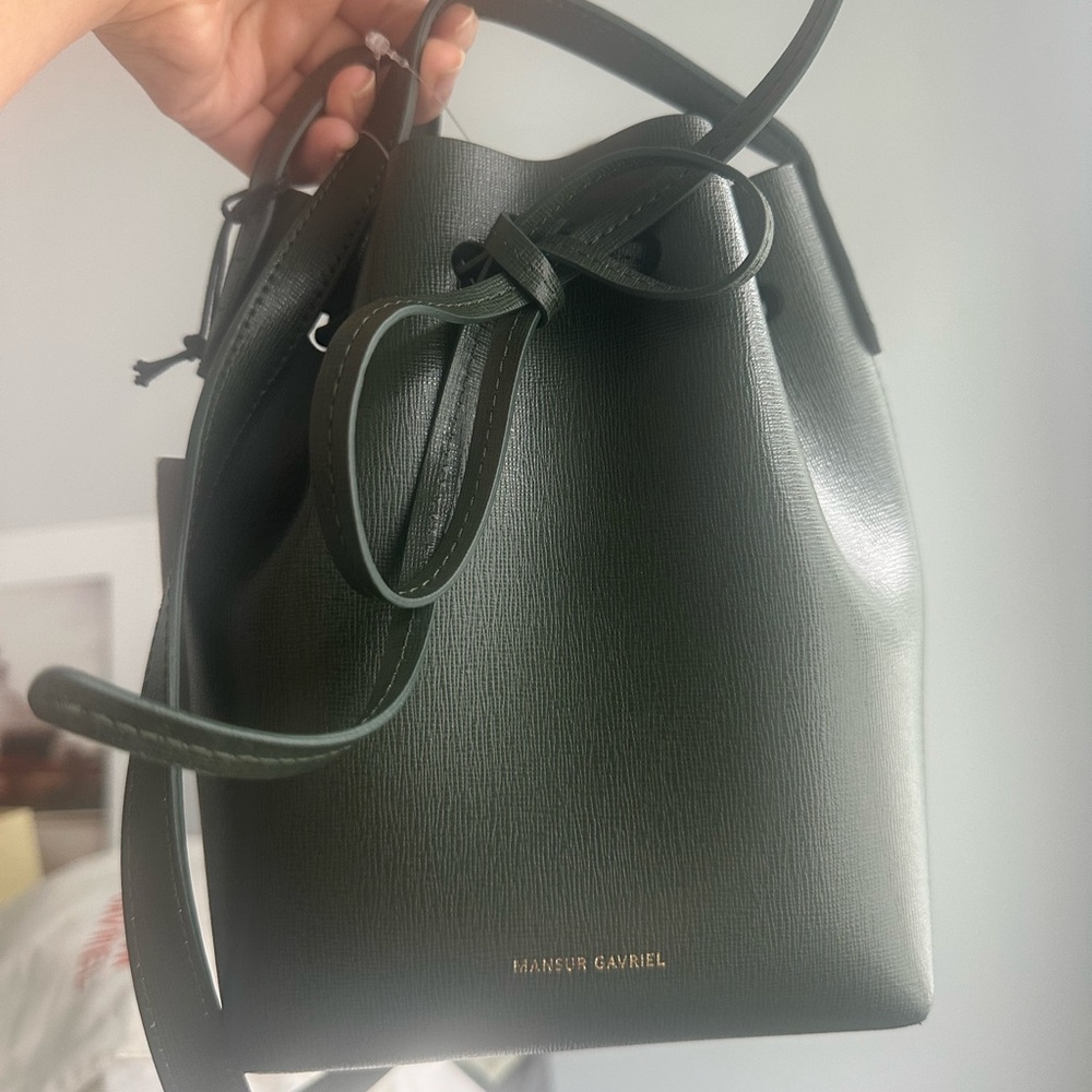 Mansur Gavriel Mini Mini Leather Bucket Bag Moss Green NWT